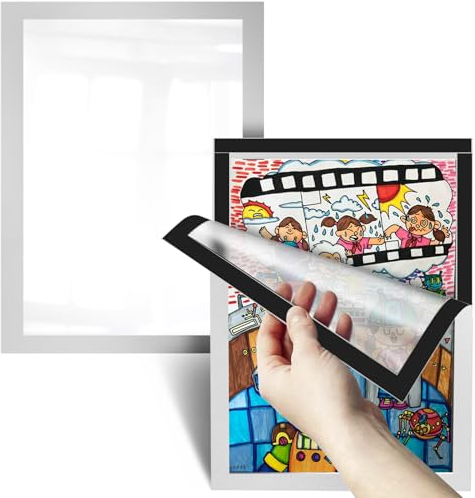 Mbsomnus Magnetrahmen A4 Selbstklebend 8stk Magnet Bilderrahmen Innenmaß 20,5x29cm Magnetrahmen Bilderrahmen Silber Magnetisch mit Magnetverschluss Infotasche Blatthalter für DIN A4 Schlafzimmer Büro