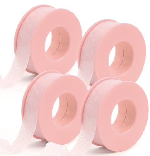 Obeyalash 4 Rollos Cinta Extensión de Pestañas para Extensiones Lash Tape Adhesiva Microporo Cinta Silicona para Pestañas Transpirable Impermeable Cinta de Gel Rosa 1,25cm x 14,4m