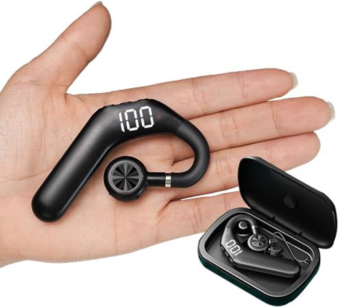 Wireless Handsfree Bluetooth Headset with Microphone Waterproof Single Ear Headphones Hands Free Earpiece Bluetooth Wireless Open Ear Earbuds ENC Noise Cancelling Earphones Over Ear for Work Driving