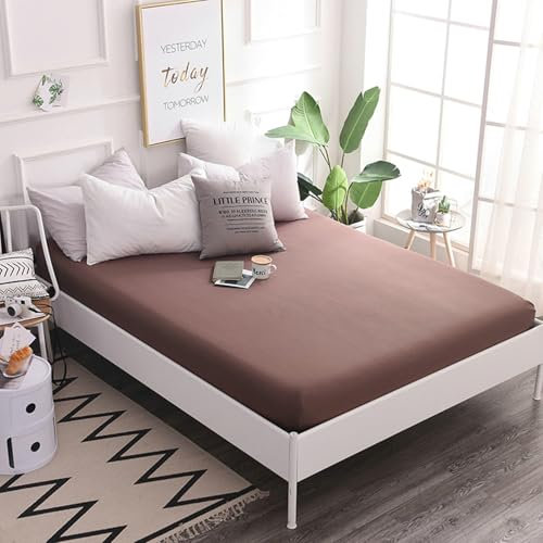 Mesnt Spannbetttuch 180x200 Baumwolle, 180 x 200 + 30cm Einfarbig Spannbetttücher Elastisch Bettlaken MatratzenüBerzug, Kaffee