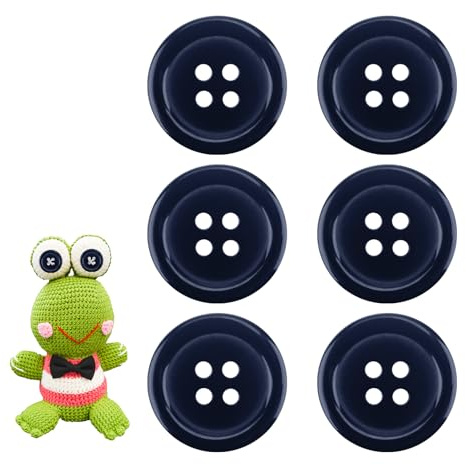 Sewing Buttons 6 pcs Dark Blue Sew on 20mm Large Round Buttons Flat 4 Holes 32L 32 Ligne for Cardigans, Coat, Clothes Kniting, Kids Crafts DIY, Sewing, Handmade, Crafting (Dark Blue Sew)