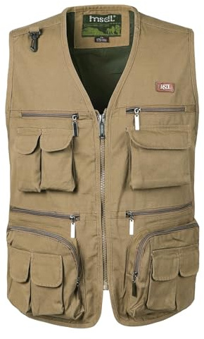 KTWOLEN Herrjacka med flera fickor, taktisk fiskeväste, safari, Gillette, jägare, kroppsvärmare, fiske, väst, bomullsväst, Khaki, 3XL