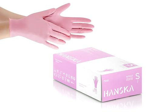 HANSKA 100 Guanti Monouso Nitrile Rosa - Senza Polvere - Usa e Getta- Ambidestri - Non Sterili - Base di Gomma - Adatti per Ambiti Medici, Manipolazione degli Alimenti (100, S)