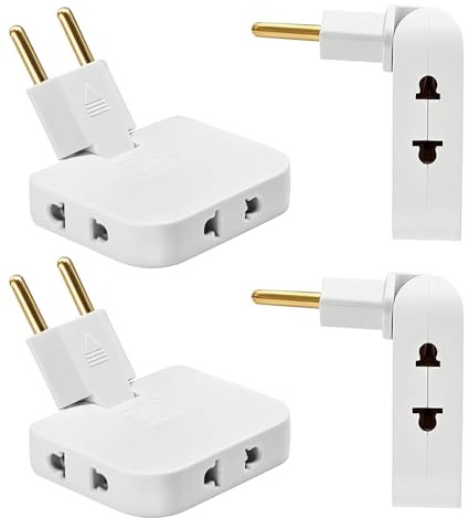 KBIBCK Set med 4 platta uttag, tjuv, flera vägguttag med 3 uttag med 180° vridbart huvud, grenuttag för europeisk och amerikansk adapter, platt kontakt bak möbler
