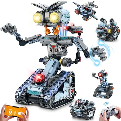 INSOON Robot Building Toy with Lights, 5 in 1 Robotic Building Set with APP & Remote Control, RC Tech Tracked Tank Car Fighter Jet Model Kit 795 PCS, Educational Gift for Kids Boys Girls Ages 14+