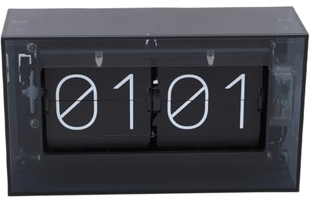 Luocute Retro Flip Down Clock, with Easy - Read Large Numbers, Battery Powered Gear, Auto Turning Pages, Mechanical Flip Clock for Living Room, Study Room, Office (Black)