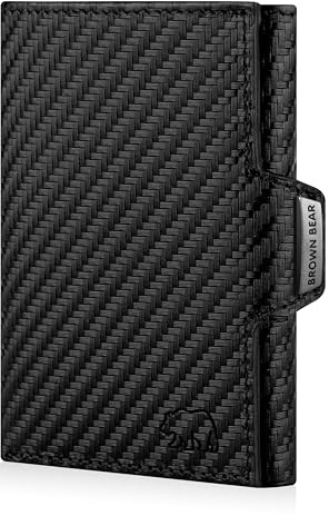 BROWN BEAR Leder Geldbörse klein mit Münzfach & RFID-Schutz | Echtleder Schwarz Carbon | Slim Wallet Design für Herren & Damen - BB Bruce CBK