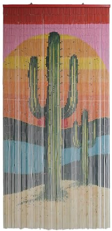 Vietbud Décor Cactus Bamboo Beaded Curtains for Doorways, Decorative Room Divider, Natural Vietnamese Craft, Indoor Hanging Bamboo Blinds, Sturdy Hook, Easy to Clean, 35.43 x 78.74 Inches