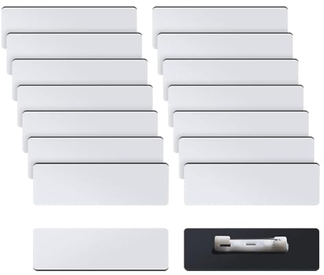 Lot de 16 étiquettes vierges avec épingle à sublimation pour nom de bureau - Badges vierges rectangulaires en plastique - Petits coins ronds pour employés