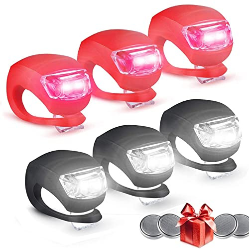 Chizea Lot de 6 lumières de sécurité LED avec piles pour enfants, 3 modes d'éclairage, lumières LED en silicone étanche, pour sacs à dos, poussettes, scooters pour enfants et bâtons de randonnée