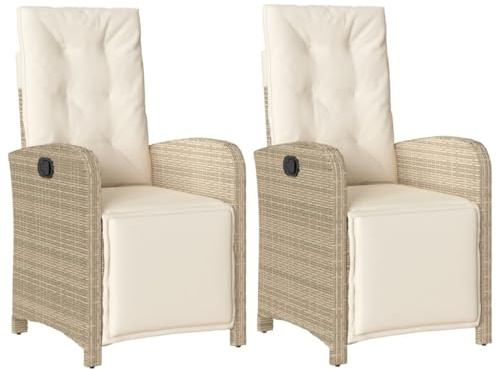 Emmtore Sillones reclinables jardín con reposapiés 2 uds ratán PE Beige