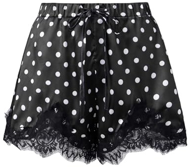 FeMereina Women Satin Silk Lace Shorts Polka Dot Shorts Low Rise Micro Mini Short Y2k Going Out Pettipants Slip Bottoms
