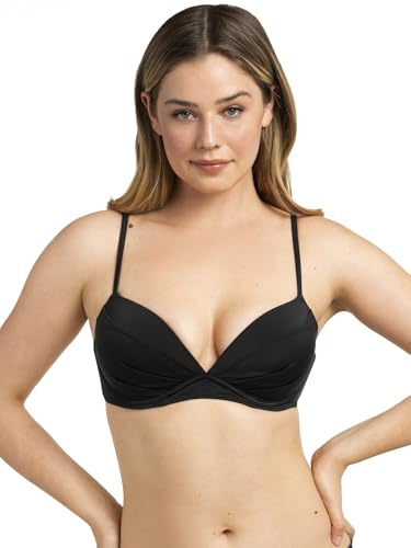 Smart & Sexy Swim Secret - Parte Superior de Bikini Convertible Push-up para Mujer, Opaco, Tono Negro, 34B
