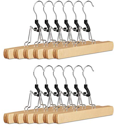 Relaxdays Set 12 Grucce con Morsetto in Legno, Pinze per Pantaloni & Gonne, Ganci Girevoli a 360°, HLP: 17x25x2,3 cm, Beige, 2.3x25x17 cm, Unità