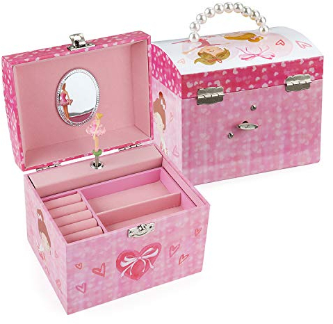 TAOPU Dome Shaped Musical Jewelry box with pearl handle and Music Box with Dancing Ballerina Girl Jewel Storage Case for girls