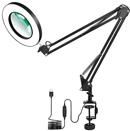 NEWACALOX Lupe Schreibtisch-LED, dimmbar Superhelle verstellbare Schreibtischlampe mit 5X Lupe, 3-farbig beleuchtete Lupe mit Tageslicht und verstellbarem Schwenkarm