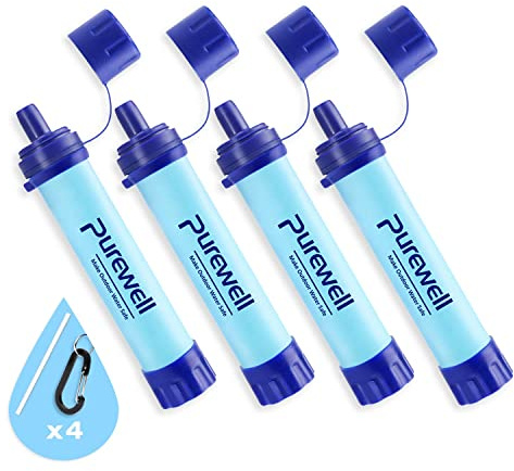 Purewell Filtro de agua para exteriores, filtro de agua personal, pajilla, equipo de supervivencia de emergencia, purificador de agua para camping, senderismo, escalada, mochileros