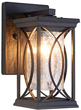 Dusk to Dawn Outdoor Wall Lanterns Small Modern Exterior Light Fixture Aluminum with Crack-Like Glass, UL and IP65 Waterproof Wall Sconce Outdoor Wall Light for Porch, Garage, Front Door, Black
