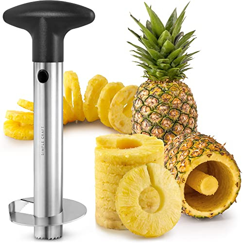 Zulay Kitchen Stainless Steel Pineapple Corer & Slicer – Heavy Duty Pineapple Cutter & Eye Removal Tool – Effortless Core Remover Tool with Sharp Reinforced Blade & Ergonomic Handle - Black
