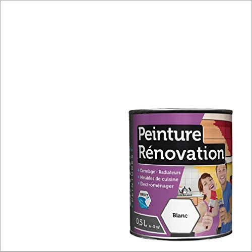Peinture rénovation surface difficile, Direct sans sous-couche, carrelage, meubles de cuisine, radiateurs, électroménager, de MadeInNature (0.5 litre pour 3 m² en 2 couches, Blanc) fabriqué par Reca