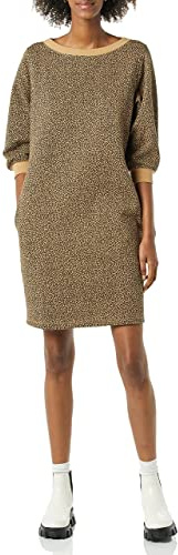 Amazon Essentials Women's Fleece Blouson Sleeve Boatneck Sweatshirt Dress (Available in Plus Size), Camel Cheetah, XX-Large