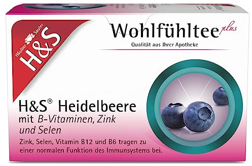 H&S Heidelbeere mit B-Vitaminen, Zink und Selen Tee: Früchtetee zum Wohlfühlen mit wertvollen Zusatzstoffen, 20 x 2,5 g