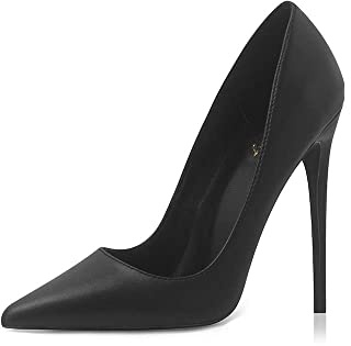 Zhabtuc Mujeres Zapatos de Tacón Alto de Punta Fina, 12 cm, Estilettos para Fiesta, con Acabado Escarchado, Todo Negro, 37 EU
