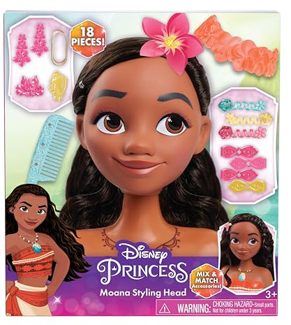 Disney Princess Moana Styling Head, 14-Pieces, Pretend Play, Kids Toys for Ages 3 Up by Just Play