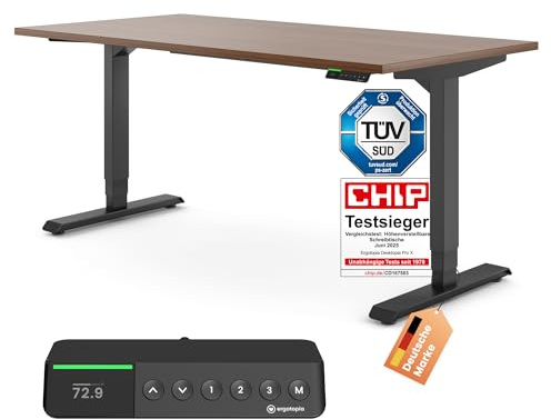 Ergotopia Desktopia Pro X Elektrisch höhenverstellbarer Schreibtisch, Ergonomischer Stehtisch für Büro oder Home Office (Nussbaum, Gestell Schwarz, 160 x 80 cm)