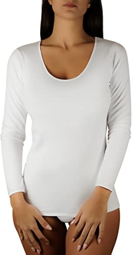 Clessidra Pacco da 3 Maglie Intime Donna a Manica Lunga in Caldo Cotone Felpato Made in Italy, Maglietta Intima Donna, Cotone, T-Shirt Donna, Maglia Manica Lunga, Canottiera PT2310 (4, Bianco)