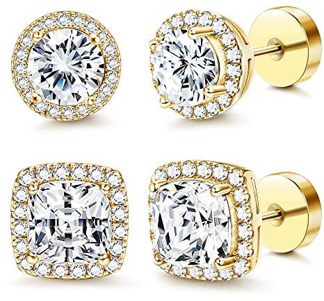 Flat Back Stud Earrings for Men Women Stainless Steel Mens Earrings Studs