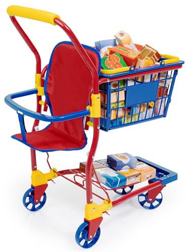 Bayer Design 75003AA Carro de la Compra con Asiento para muñecas Integrado, scatole, Colorido