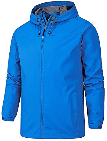 Generisch Jacket For Men, Herren Wasserdichte Leichte Outdoorjacke Mit Abnehmbarer Kapuze Windjacke Funktionsjacke Für Wandern Camping Jackett Sommer Fahrrad Regenjacke Jacket (4XL, Himmelblau)