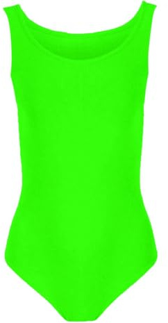 Hamishkane® Body da Ginnastica per Ragazze, Senza Maniche, Collo Tondo, in Microfibra, per Danza e Balletto, Morbido, Elasticizzato, per Bambini di Età 3-13, Verde fluorescente, 9-10 Years