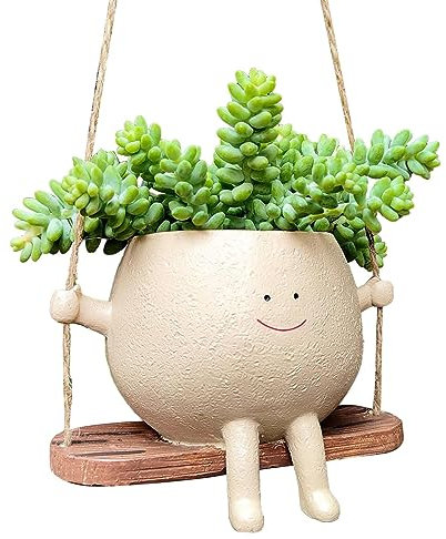 TAOLE Vaso da Fioriera Sospesa, Resina Vasi con Faccia Altalena Sospesi Fioriere Cesto Seagrass ASO di Fiori Succulenti Decorazione da Giardino Idee Regalo Plant per Natale Mamma Insegnante
