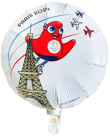 PARIS 2024 CMP, CJO80091, Folienballon, weiß, Gm, 45 cm, offizielles Lizenzprodukt, Party-Dekoration, zum Aufblasen mit Strohhalm oder Ballonpumpe, Sportthema, Geburtstag