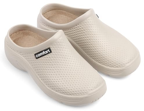 CHILLIFE Zuecos Mujer de EVA, Punta Cerrada, Ligeros y Cómodos, Casual, Jardín y Uso Diario, Fabricado en Portugal (Crema, Sistema Tallas Calzado EU, Adulto, Números, Mediano, 39)