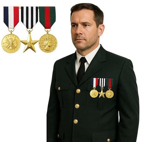 FUN FABLES Military Hero Medals Set – 3 Assorted Designs | Military Costume Accessories for Adults | Army Soldier Dress-Up Pins for Halloween, Roleplay, Fancy Dress & Themed Parties