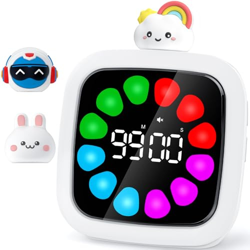 Yunbaoit Temporizador digital recargable 99 minutos, temporizador silencioso con 19 tonos, 9 pantallas de pétalos de color