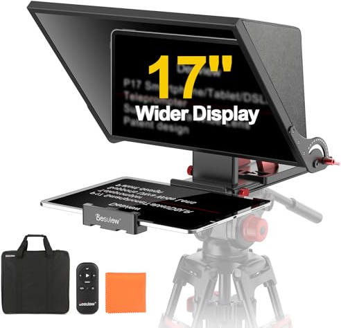 Desview P17 Teleprompter, 17 inch Aluminum Alloy Liftable Prompter with Remote Control and App, Compatible with iPad Tablet Smartphone DSLR Camera for Online Teaching, Video Making, No Assembly