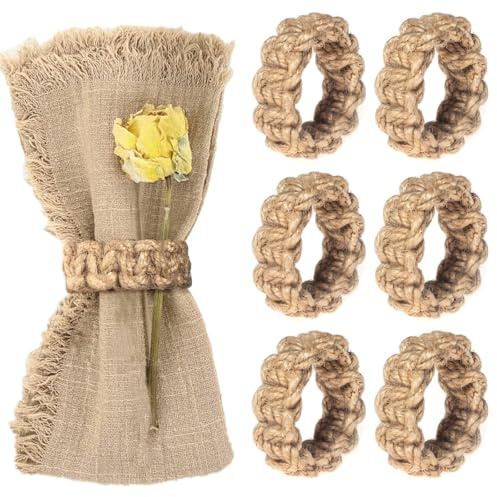 Boho Napkin Rings Set of 6, Handwoven Natural Jute Napkin Rings, Boho Style Table Decor, Wedding Decor