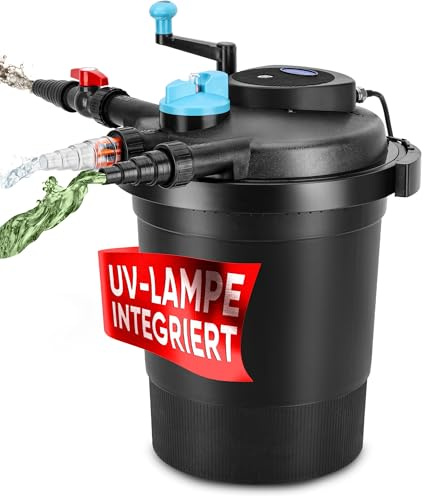 Teicher Teichdruckfilter mit UV Lampe | Teichschwämmen, 11 W UVC Klärer, Teich Filteranlage | Teichfilter ohne Pumpe für Gartenteich & Koi Teiche, Druckfilter 10.000 l/h