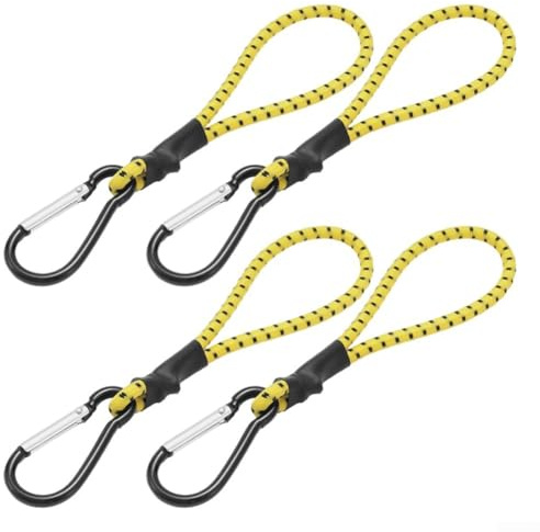 4 cuerdas elásticas para exteriores con mosquetones para instalación de tienda de campaña y soluciones de almacenamiento multiusos (amarillo)