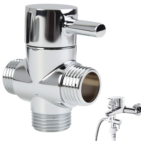 Válvula desviadora de ducha de 3 vías, adaptador en T, latón macizo con cromado, válvula de conmutación para ducha de mano y cabezal, rosca exterior G1/2, fácil montaje