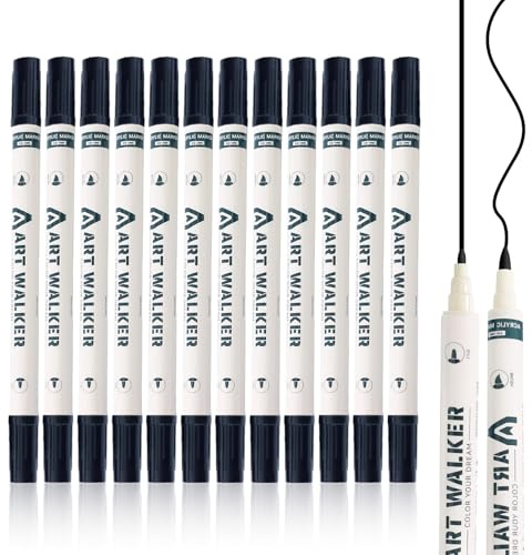 Dupoem Lot de 12 Marqueurs Permanent Acrylique Noir Pointe Indélébile Large 2 mm - Résistant à l'Eau et à l'Abrasion, Encre Opaque pour Verre Céramique Toile Pneus Métal Plastique Pierre et Plus