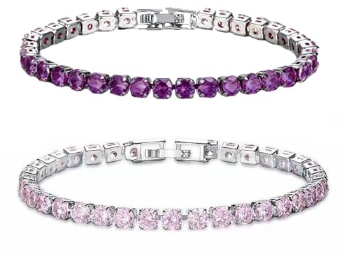 Pummny 2 st tennisarmband för kvinnor, 4 mm kubisk zirkon tennisarmband, tennisarmband med brudzirkoner, för kvinnor, flickor, födelsedagspresent
