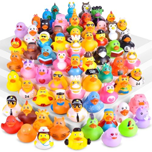 24 patos de baño – Juego de patos chirriantes para baby shower, cumpleaños infantiles, fiesta en la piscina, bañera, pato de goma flotante, divertidos patos de goma, regalos para fiestas