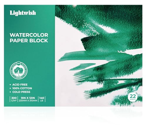 LIGHTWISH Akvarellblock 23 x 31 cm, 22 ark, 100 % bomull 300 g/m²