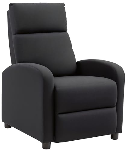 HOMCOM Poltrona Relax Imbottita con Schienale Reclinabile 135° e Poggiapiedi Estraibile, in Lino Nero, 69x87x100.5cm