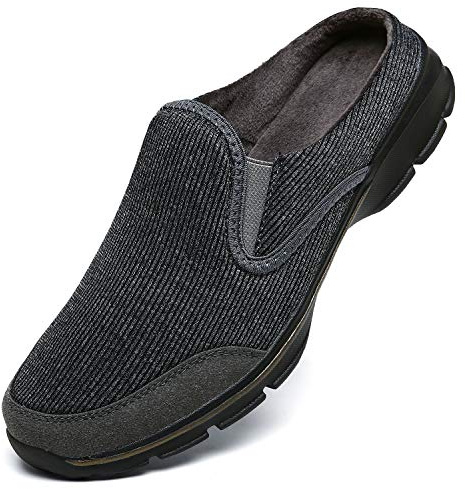 Unisex Slippers Casual Clog House Shoes Comfort Slip-On Walking Mules with Indoor Outdoor Anti-Skid Sole for Men and Women, Grey Plush, 8 UK